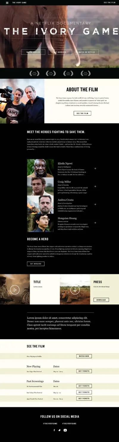 Full-page The Ivory Game microsite