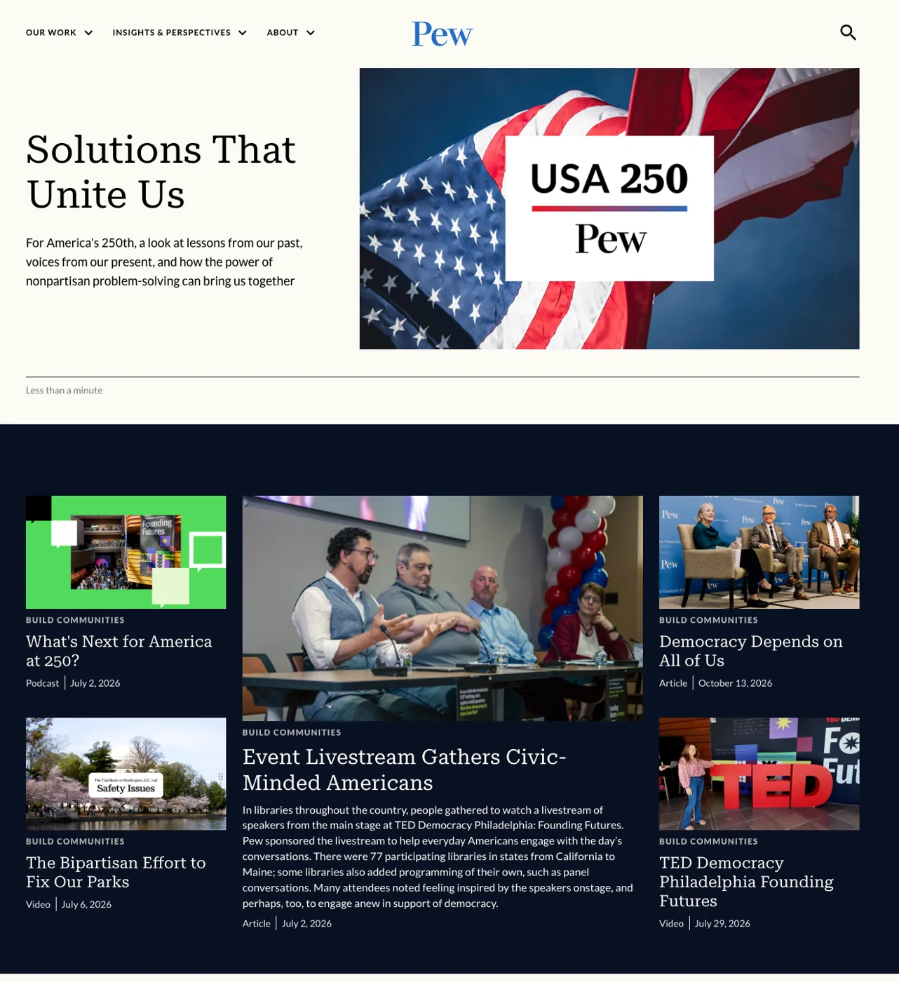 Pew USA 250 initiative webpage and related stories